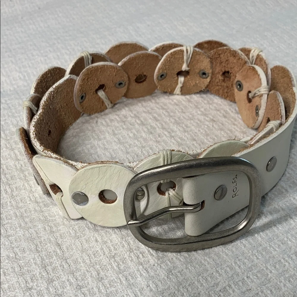 Rolf’s genuine leather off white circle and rivet belt size large